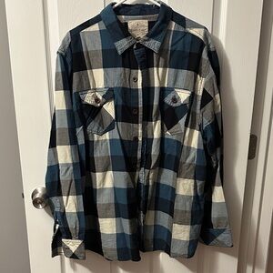 Men's Blue and White Plaid Casual Button Down Shirt